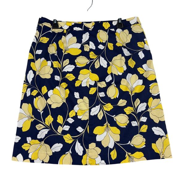 Talbots Skirt Size 14 Petite Blue Yellow Floral A Line Cotton Stretch Lined - Picture 7 of 10